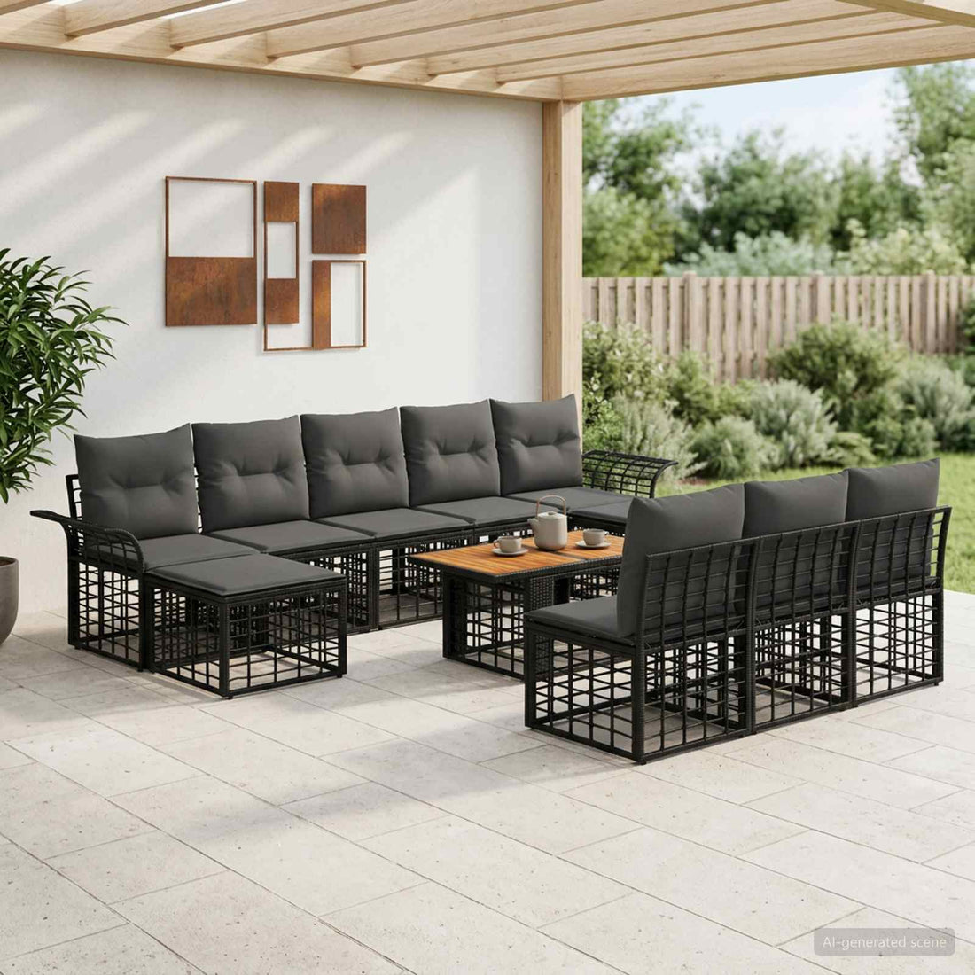 vidaXL Conjunto de sofás de jardín 11 uds. Negro y gris oscuro