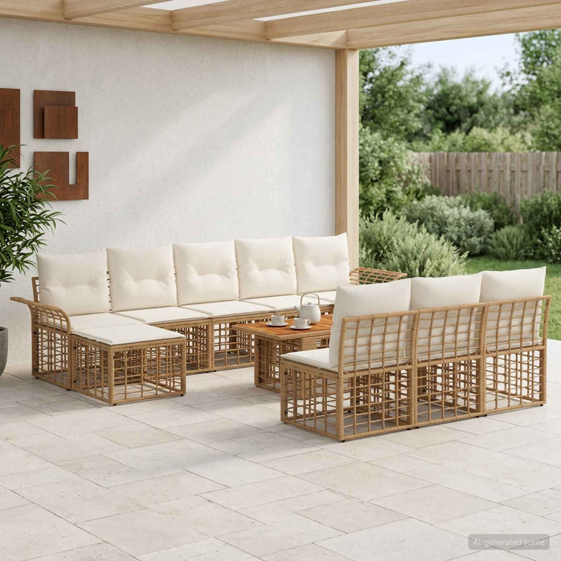 vidaXL Conjunto de sofás de jardín 11 uds. Natural y Crema