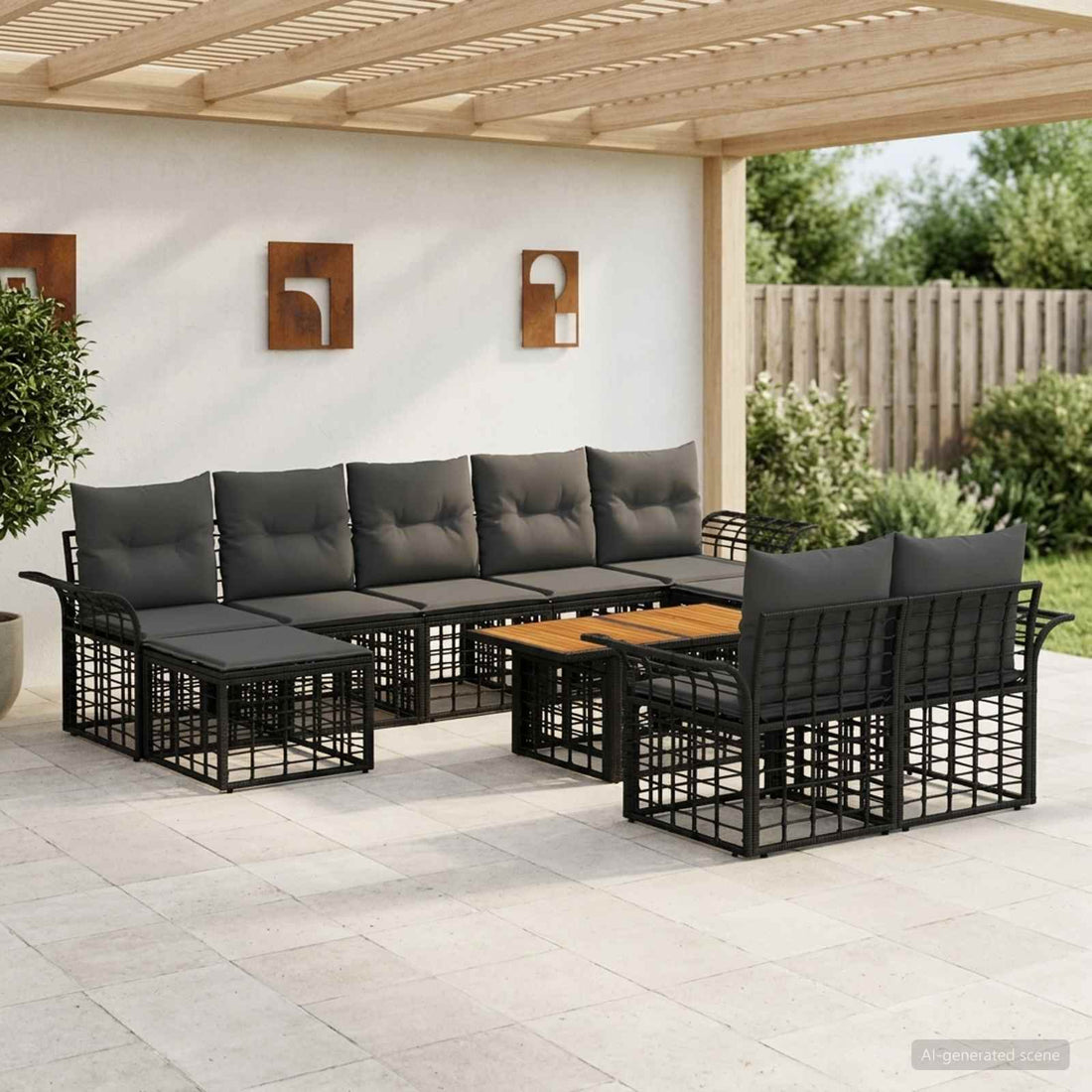 vidaXL Conjunto de sofás de jardín 10 uds. Negro y gris oscuro