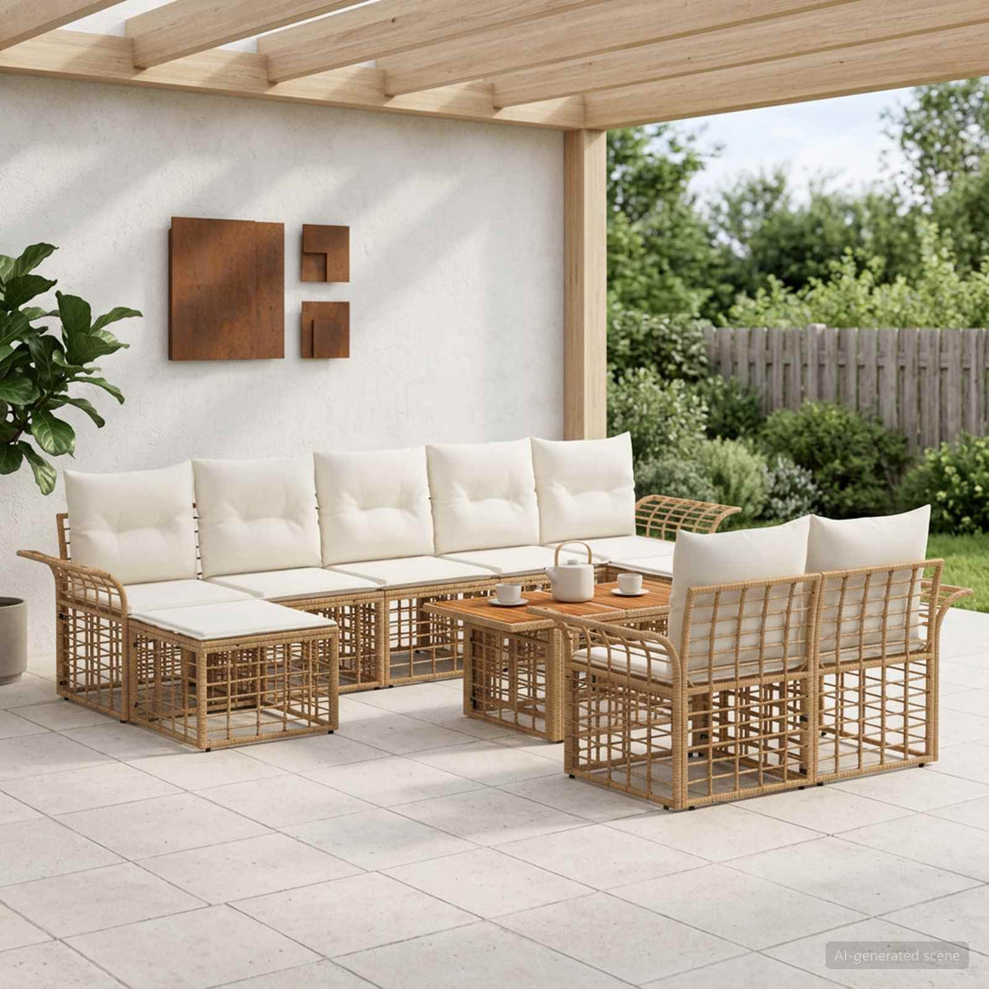 vidaXL Conjunto de sofás de jardín 10 uds. Natural y Crema