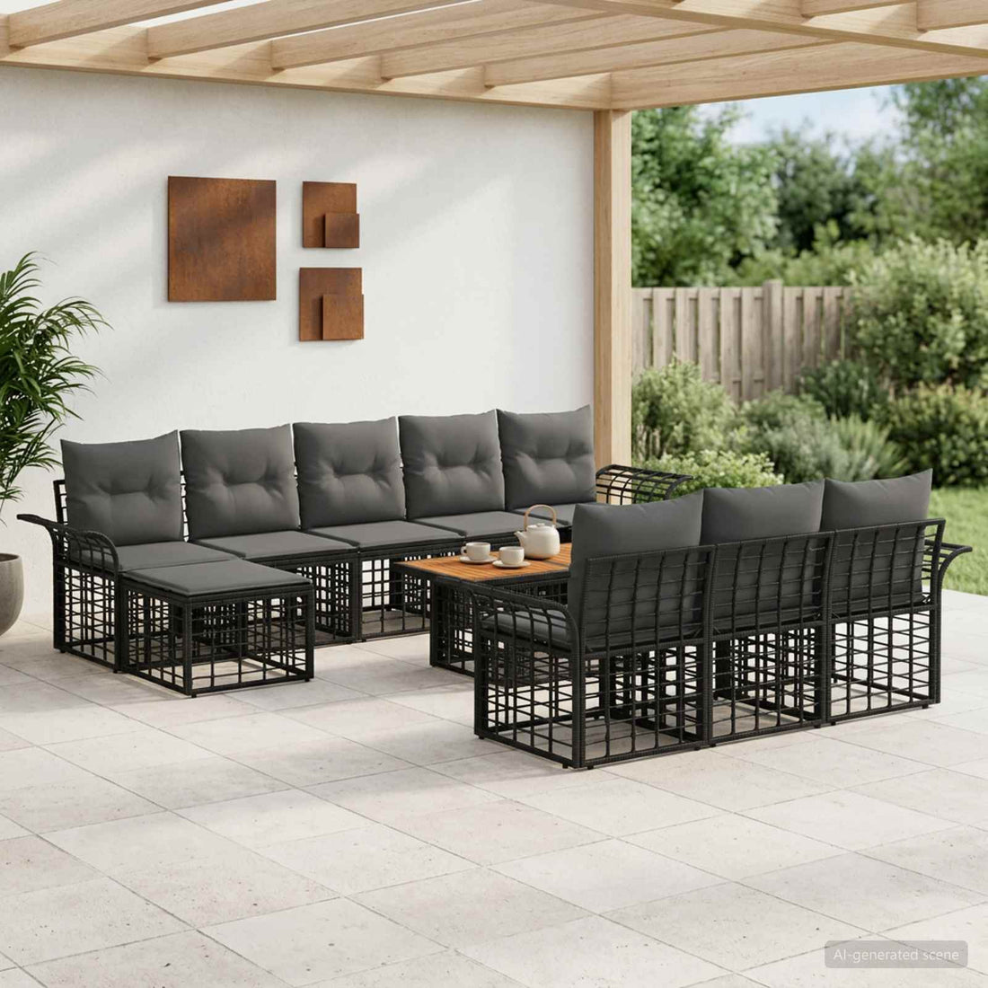 vidaXL Conjunto de sofás de jardín 11 uds. Negro y gris oscuro