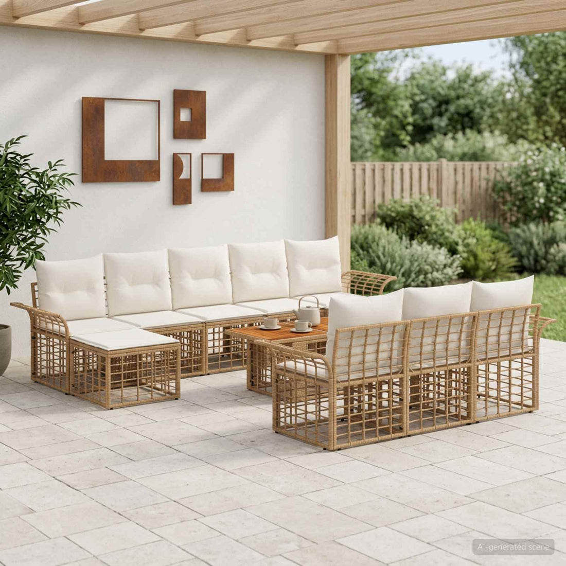 vidaXL Conjunto de sofás de jardín 11 uds. Natural y Crema