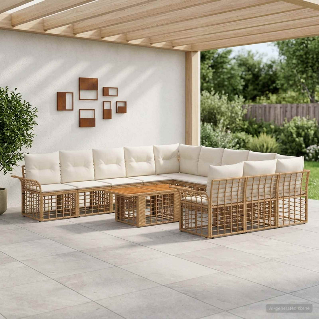 vidaXL Conjunto de sofás de jardín 12 uds. Natural y Crema