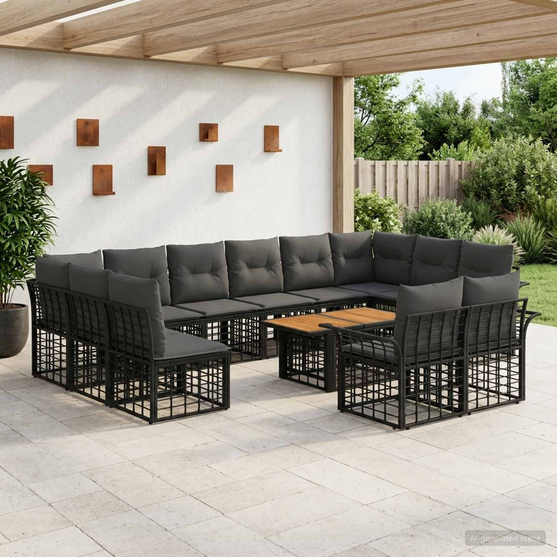vidaXL Conjunto de sofás de jardín 13 uds. Negro y gris oscuro
