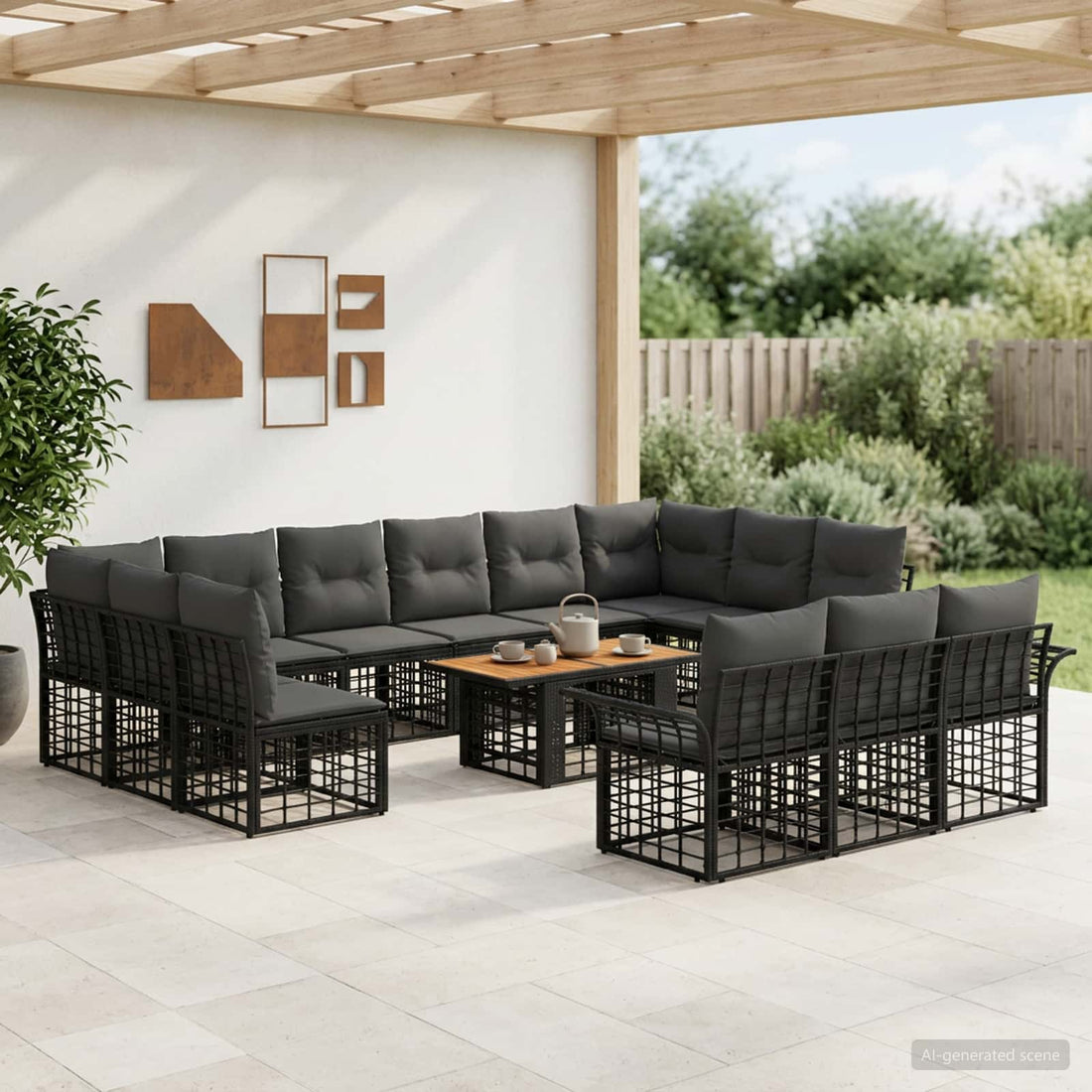vidaXL Conjunto de sofás de jardín 14 uds. Negro y gris oscuro