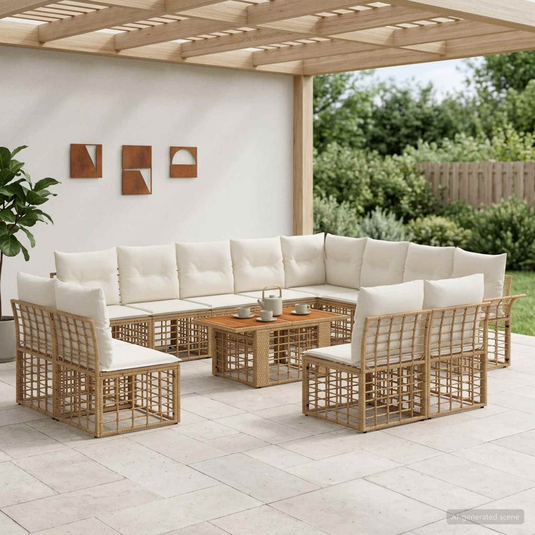vidaXL Conjunto de sofás de jardín 13 uds. Natural y Crema