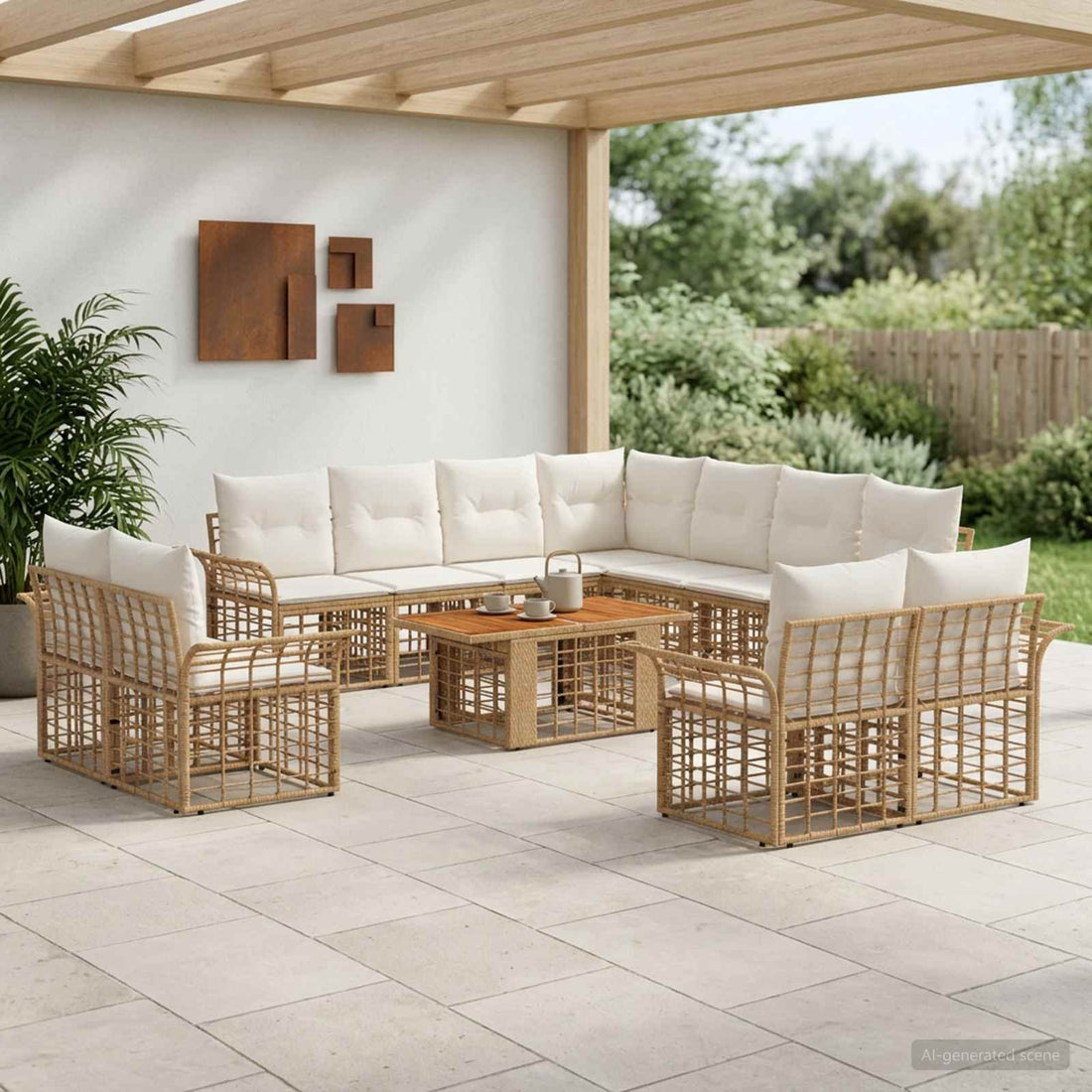vidaXL Conjunto de sofás de jardín 12 uds. Natural y Crema