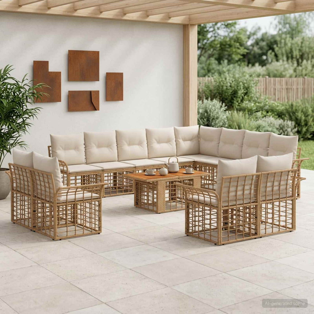 vidaXL Conjunto de sofás de jardín 13 uds. Natural y Crema