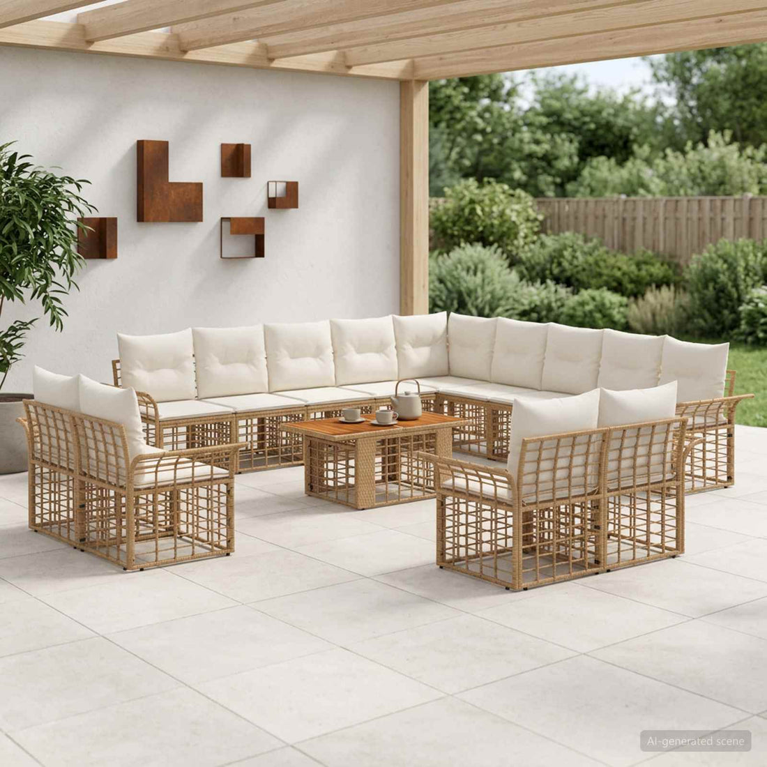 vidaXL Conjunto de sofás de jardín 14 uds. Natural y Crema