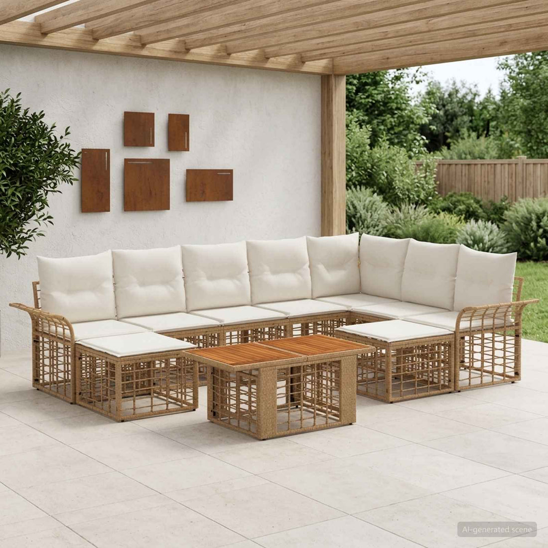 vidaXL Conjunto de sofás de jardín 10 uds. Natural y Crema