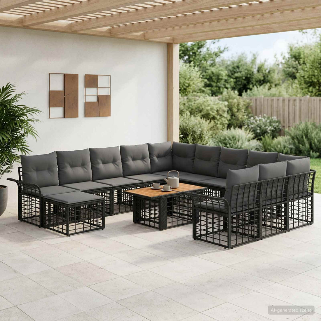 vidaXL Conjunto de sofás de jardín 13 uds. Negro y gris oscuro
