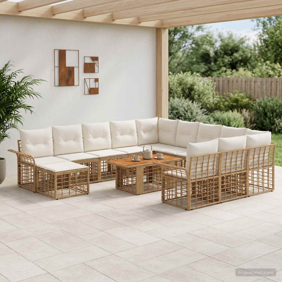 vidaXL Conjunto de sofás de jardín 13 uds. Natural y Crema