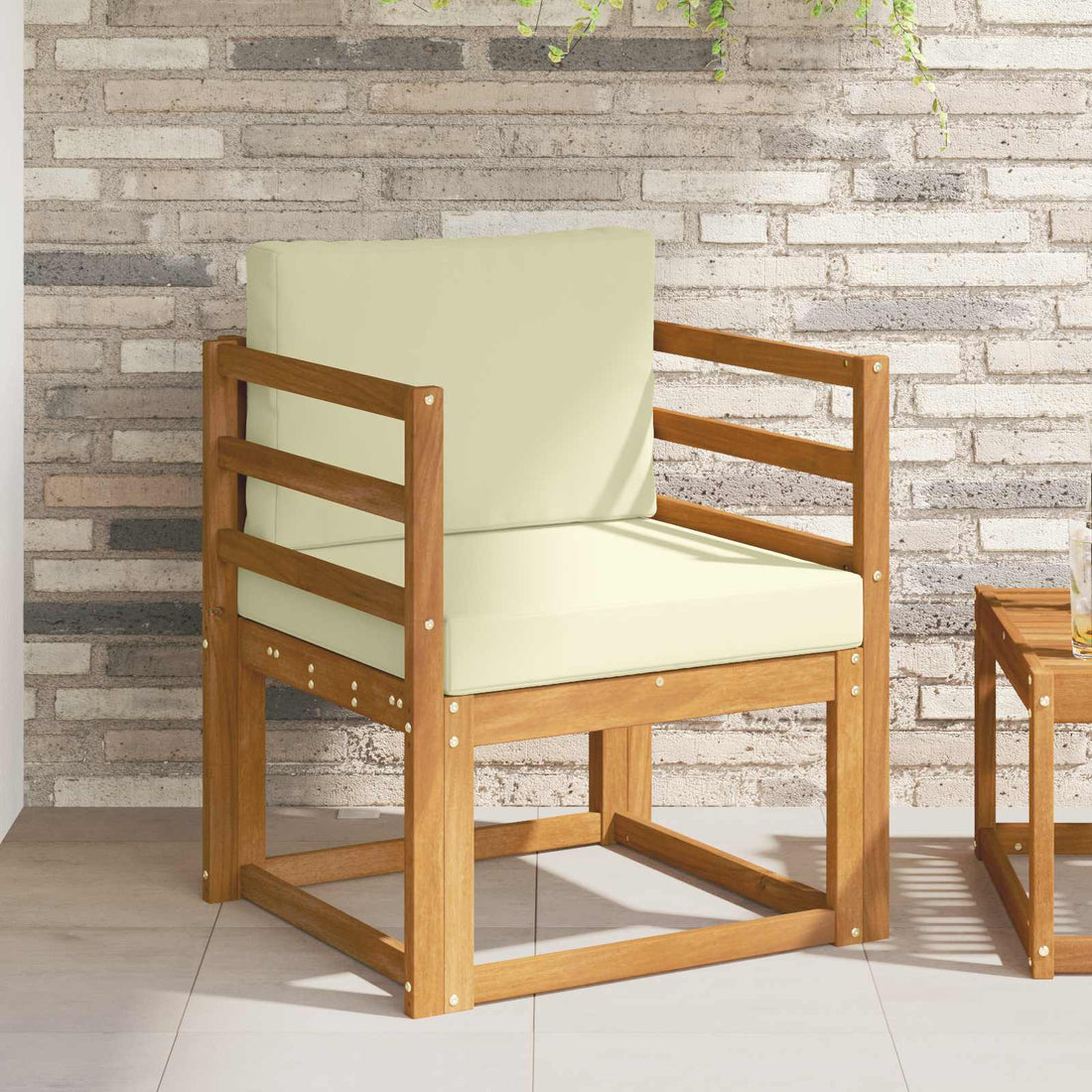 vidaXL Sofá de exterior Madera de Acacia Sólida y Poliéster Natural
