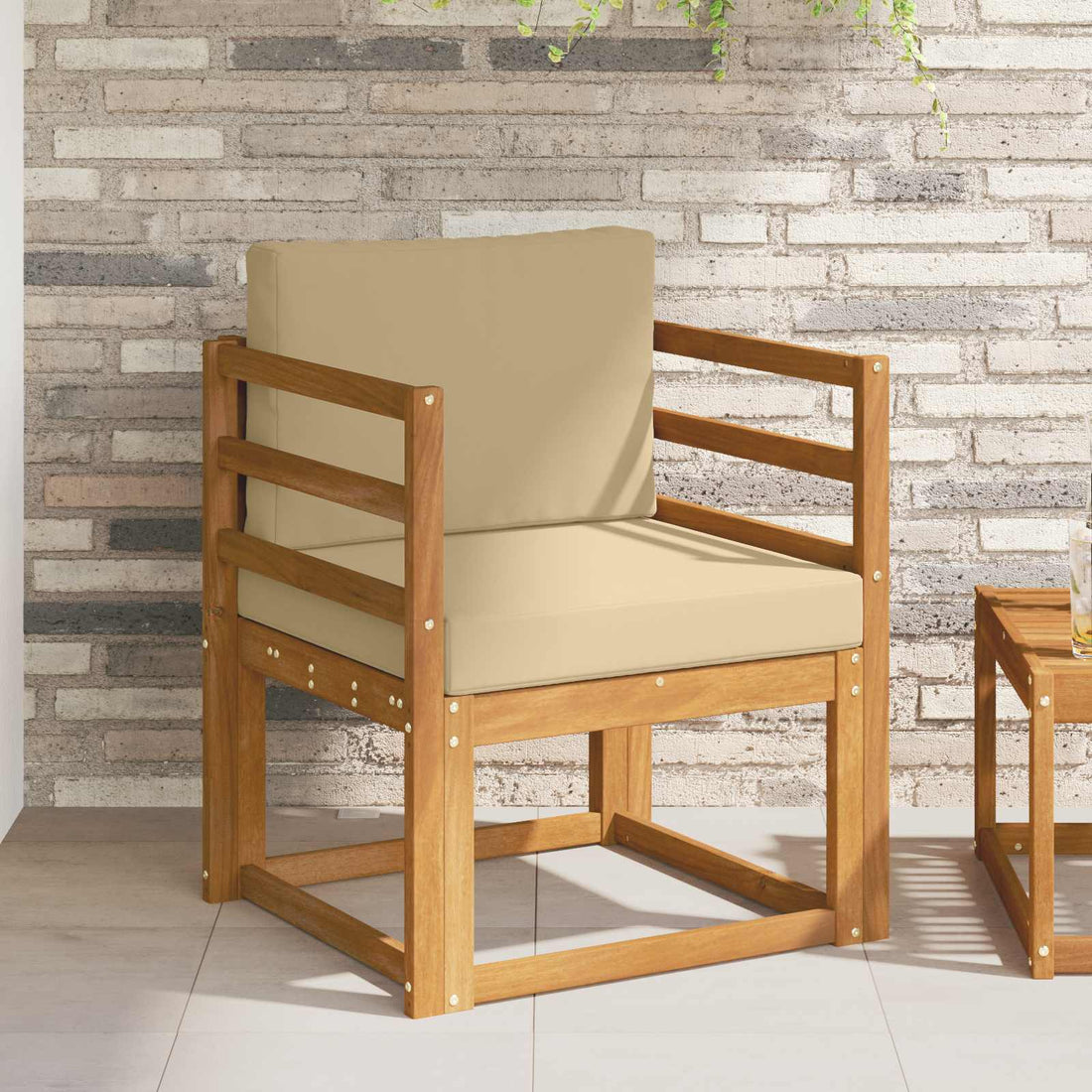 vidaXL Sofá de exterior Madera de Acacia Sólida y Poliéster Natural