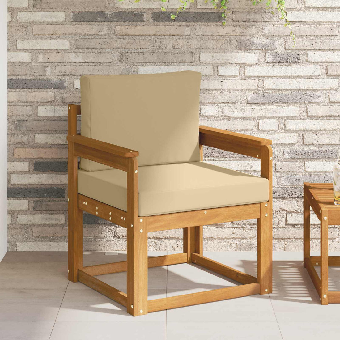 vidaXL Sofá de exterior Madera de Acacia Sólida y Poliéster Natural