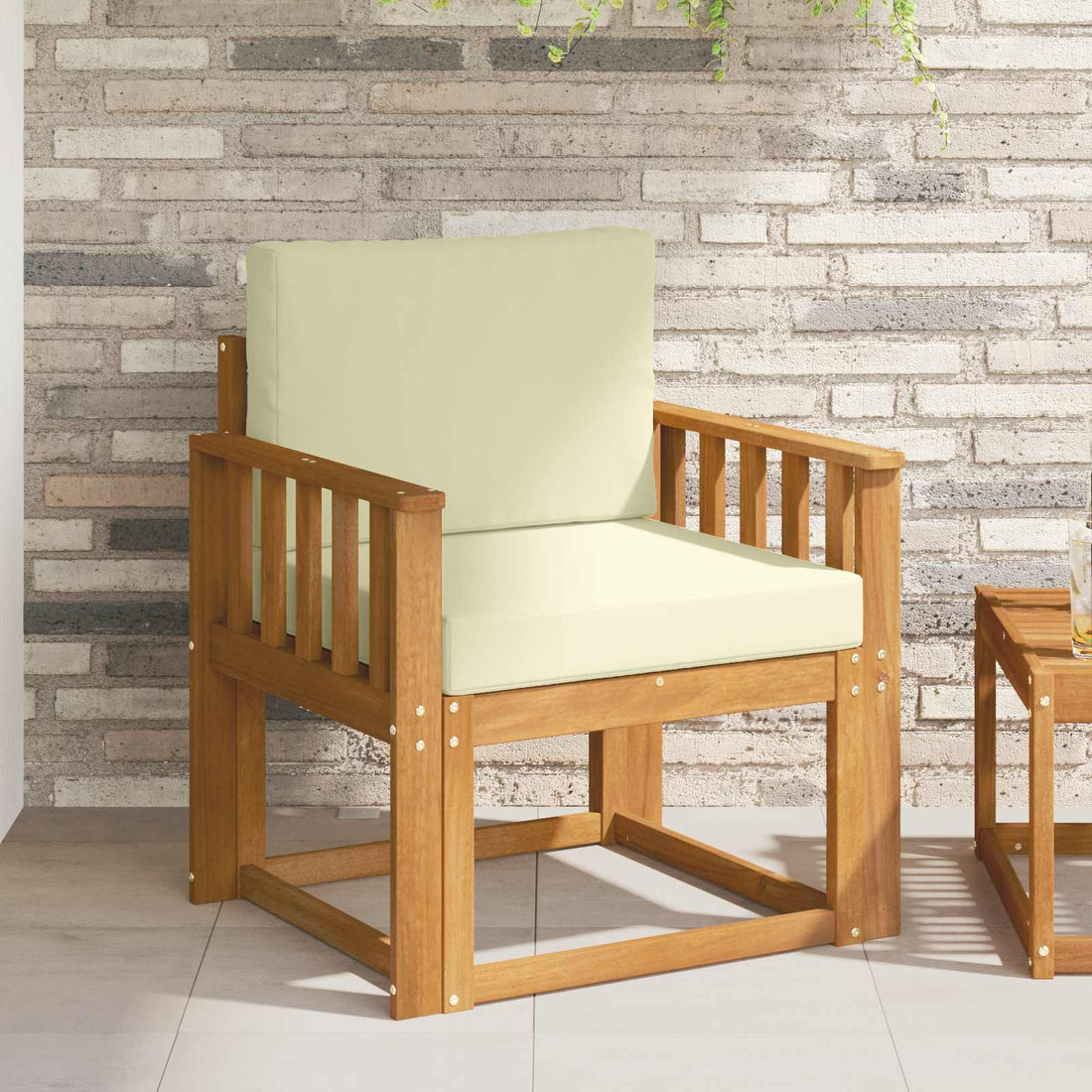 vidaXL Sofá de exterior Madera de Acacia Sólida y Poliéster Natural