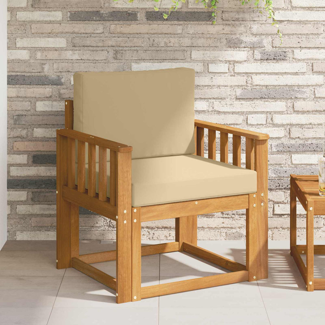 vidaXL Sofá de exterior Madera de Acacia Sólida y Poliéster Natural