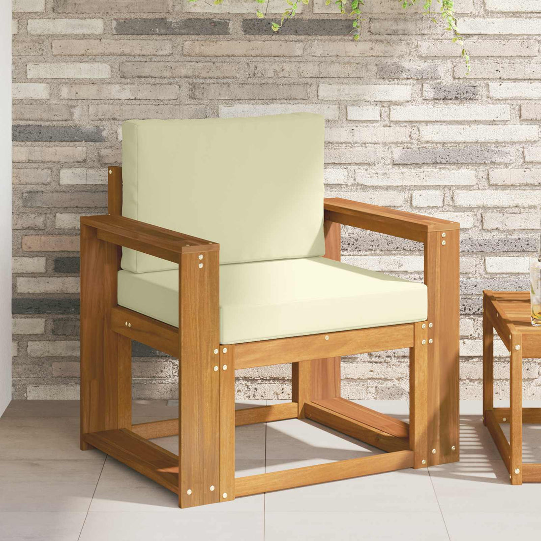 vidaXL Sofá de exterior Madera de Acacia Sólida y Poliéster Natural