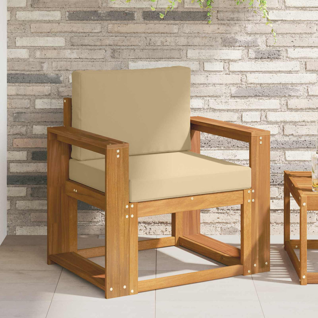 vidaXL Sofá de exterior Madera de Acacia Sólida y Poliéster Natural