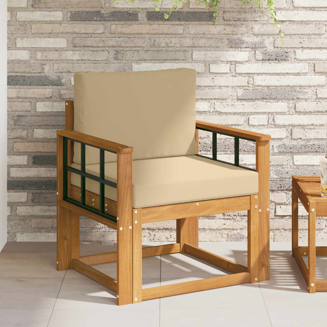 vidaXL Sofá de exterior Madera de Acacia Sólida y Poliéster Natural