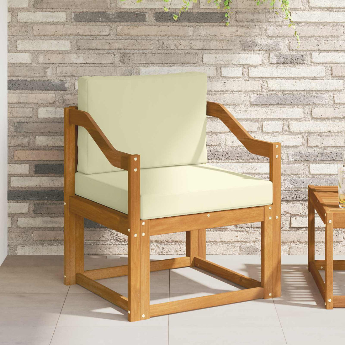 vidaXL Sofá de exterior Madera de Acacia Sólida y Poliéster Natural