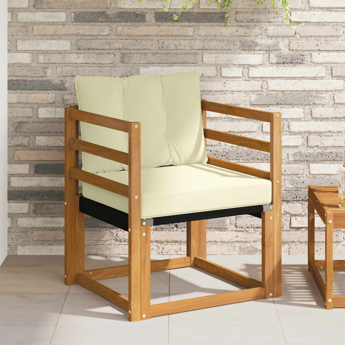 vidaXL Sofá de exterior Madera de Acacia Sólida Natural y Crema