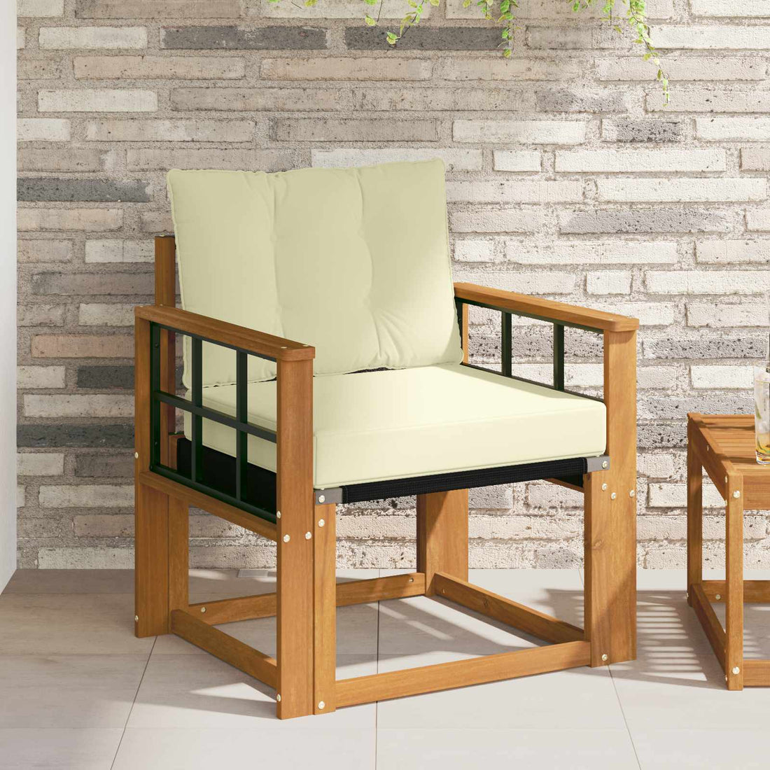 vidaXL Sofá de exterior Madera de Acacia Sólida Natural y Crema