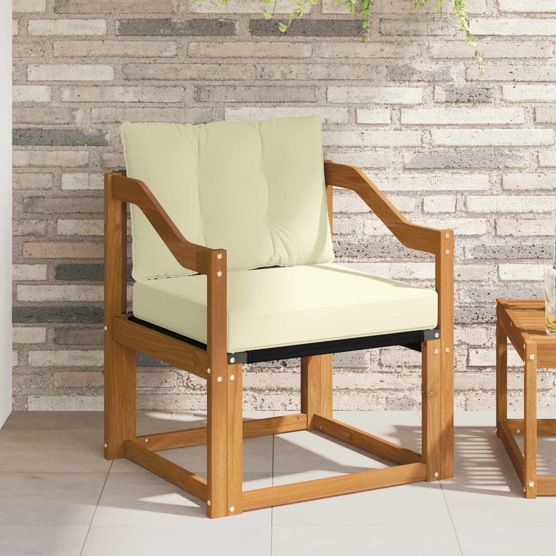 vidaXL Sofá de exterior Madera de Acacia Sólida Natural y Crema