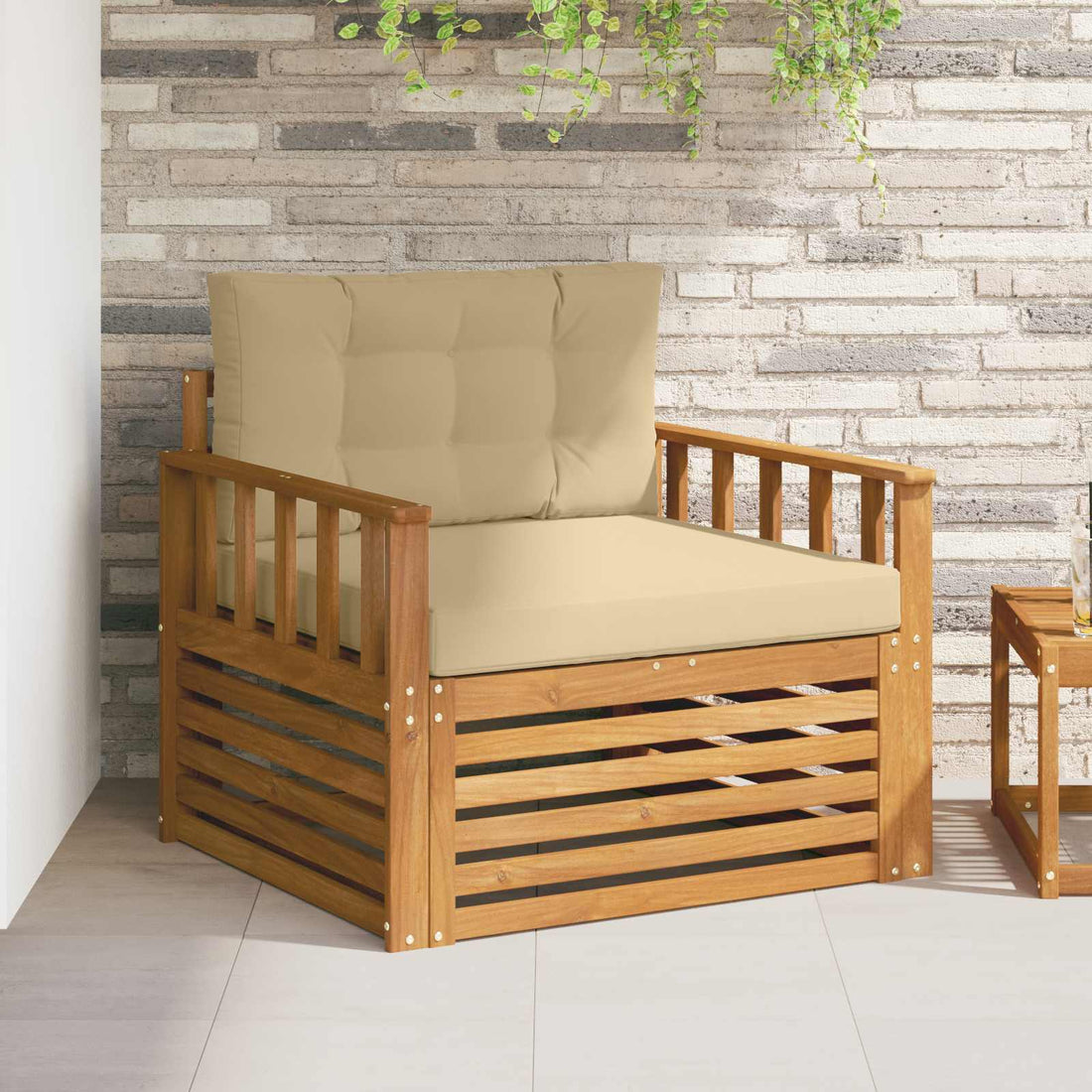 vidaXL Sofá de exterior Madera de Acacia Sólida y Poliéster