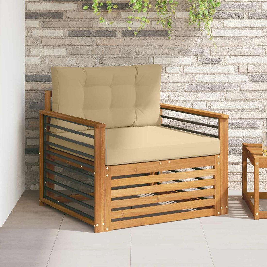 vidaXL Sofá de exterior Madera de Acacia Sólida y Poliéster