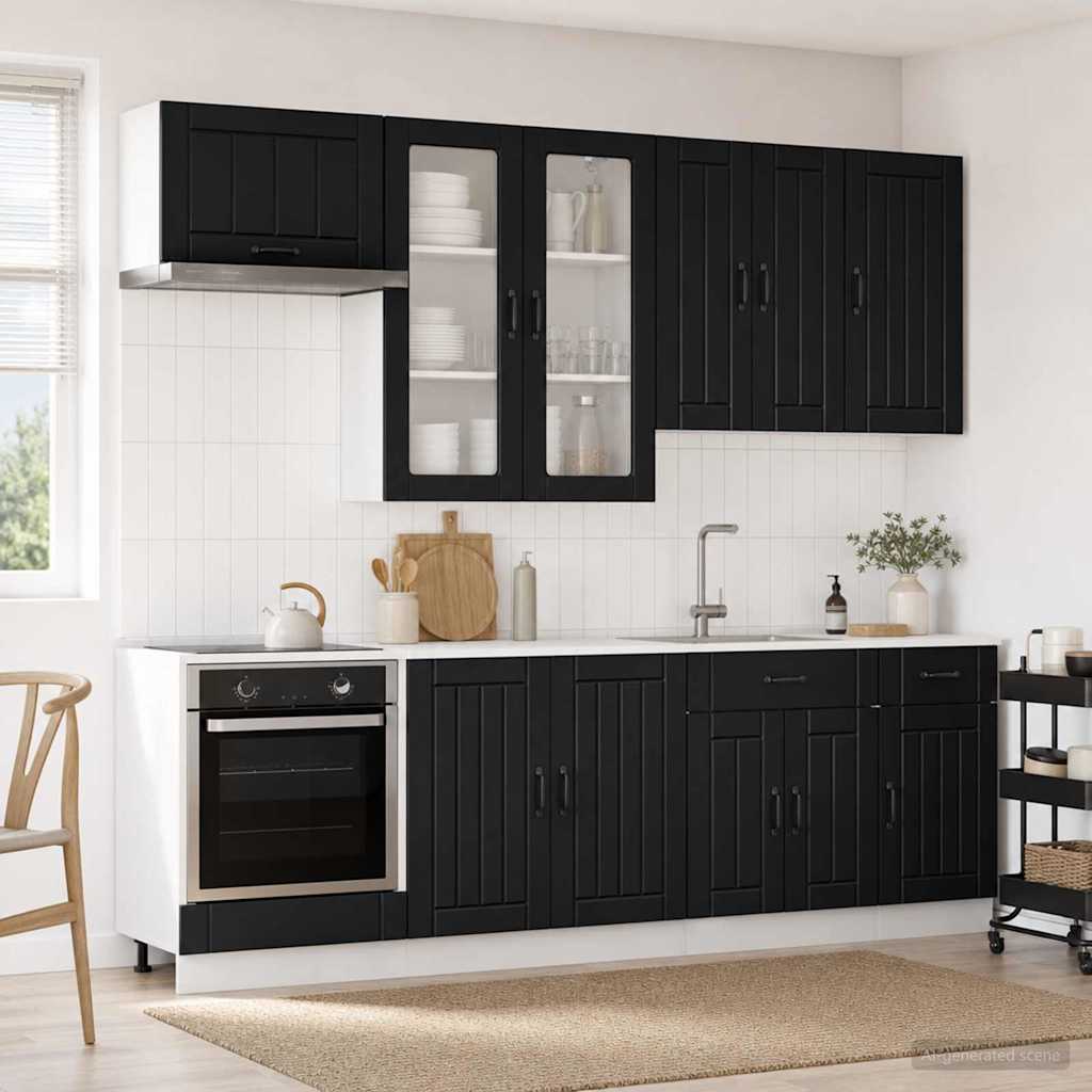 vidaXL Unidad de cocina LUCCA 8 uds. Negro Madera de ingeniería