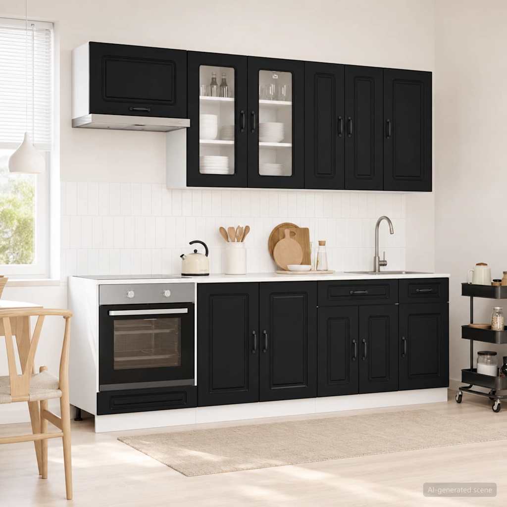 vidaXL Unidad de cocina KALMAR 8 uds. Negro Madera de ingeniería