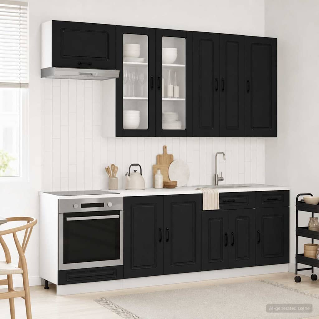 vidaXL Unidad de cocina KALMAR 8 uds. Negro Madera de ingeniería