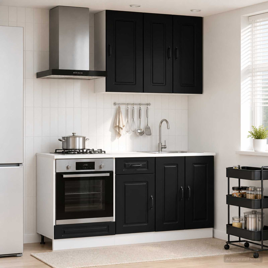 vidaXL Unidad de cocina KALMAR 5 uds. Negro Madera de ingeniería