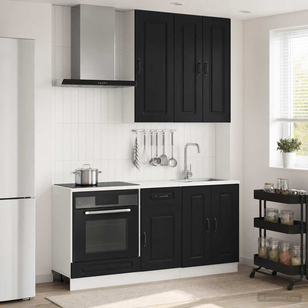 vidaXL Unidad de cocina KALMAR 5 uds. Negro Madera de ingeniería