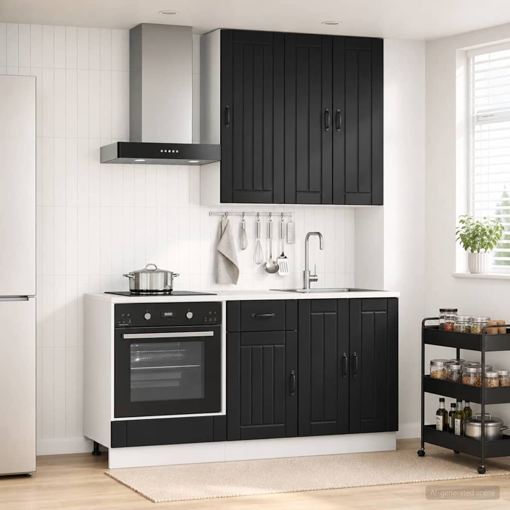vidaXL Unidad de cocina LUCCA 5 uds. Negro Madera de ingeniería