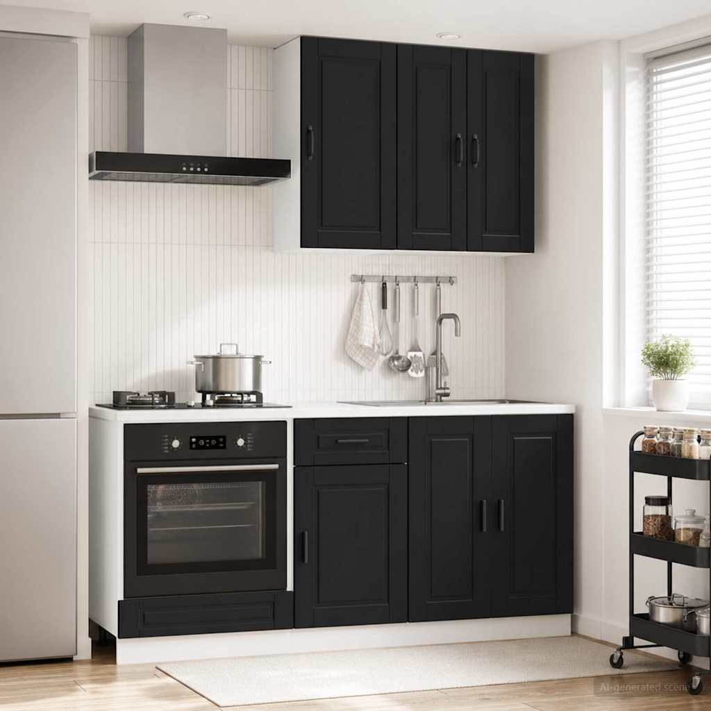 vidaXL Unidad de cocina PORTO 5 uds. Negro Madera de ingeniería