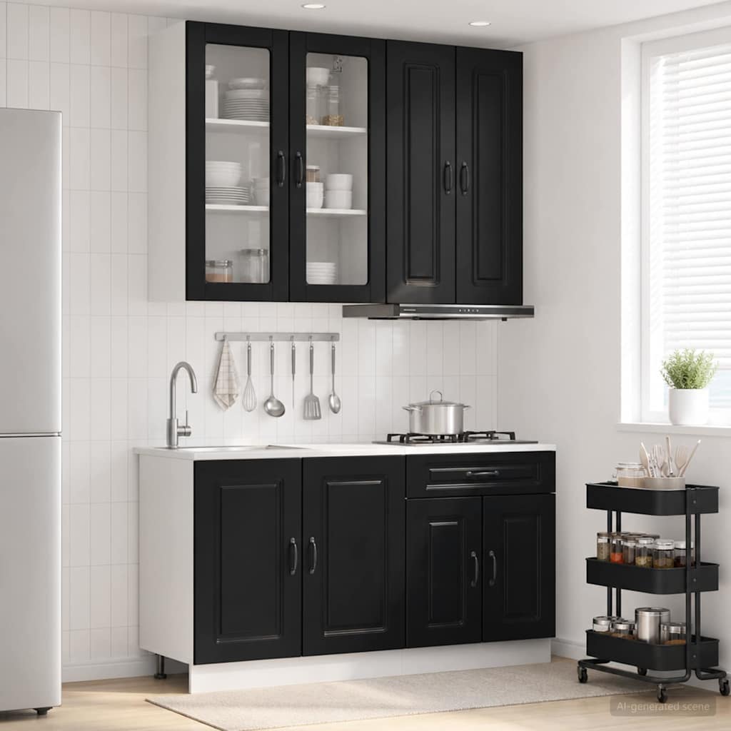 vidaXL Unidad de cocina KALMAR 4 uds. Negro Madera de ingeniería
