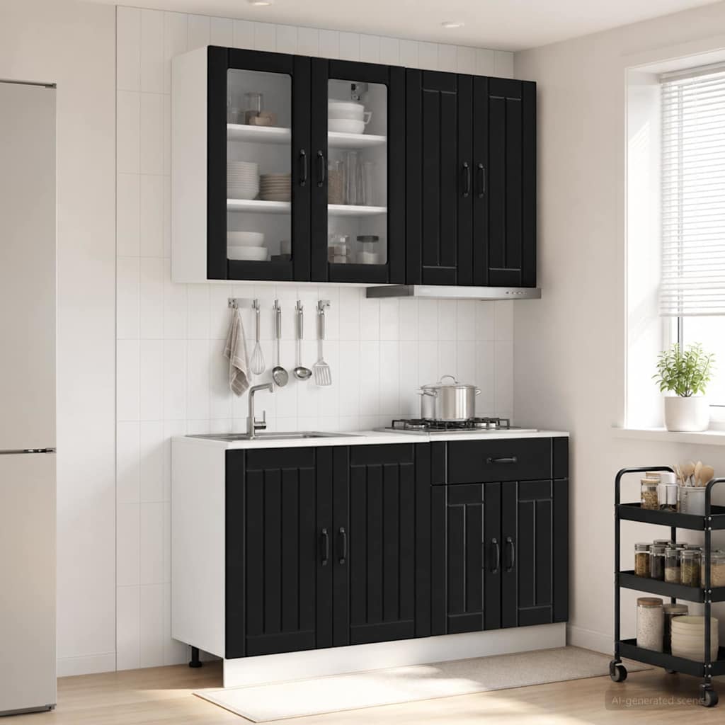 vidaXL Unidad de cocina LUCCA 4 uds. Negro Madera de ingeniería