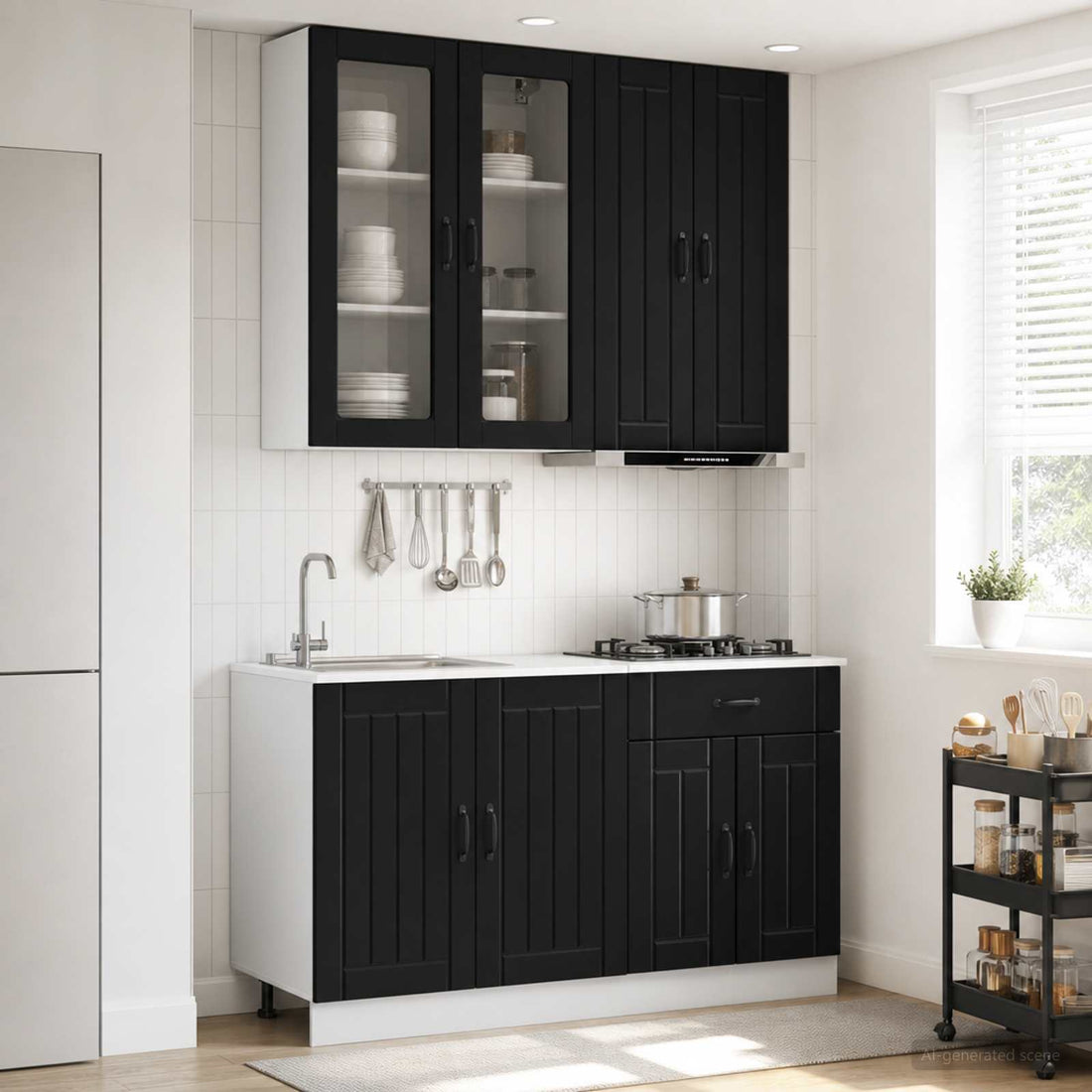 vidaXL Unidad de cocina LUCCA 4 uds. Negro Madera de ingeniería