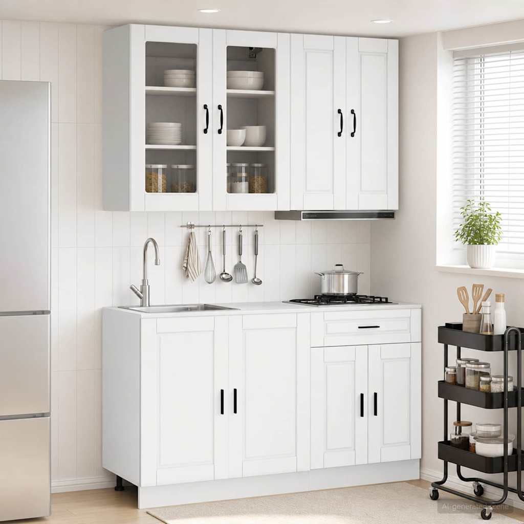 vidaXL Unidad de cocina PORTO 4 uds. Blanco Madera de ingeniería