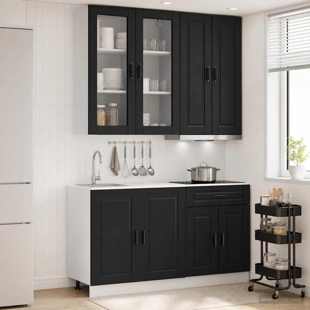 vidaXL Unidad de cocina PORTO 4 uds. Negro Madera de ingeniería