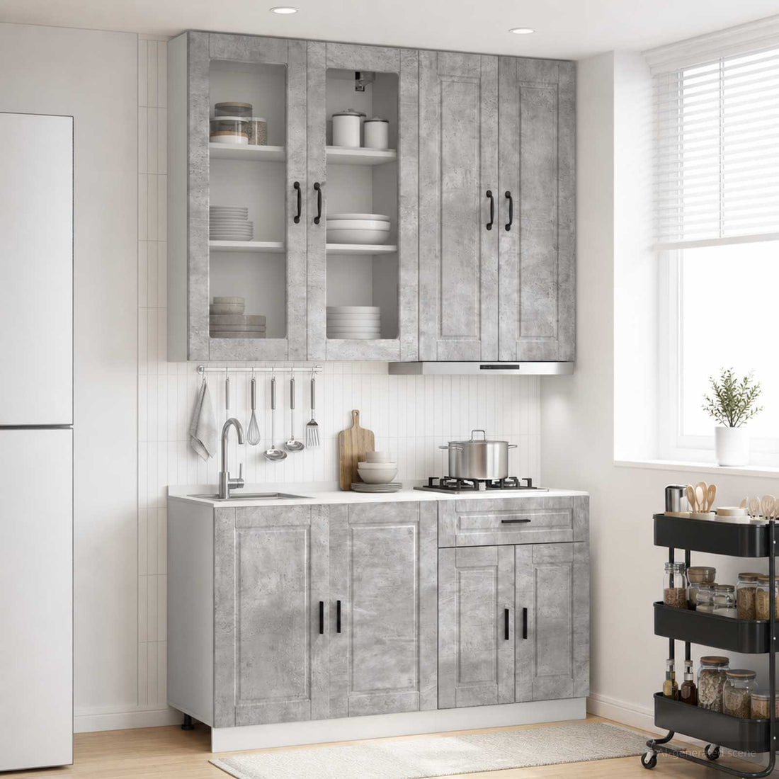 vidaXL Unidad de cocina PORTO 4 uds. Gris Hormigón