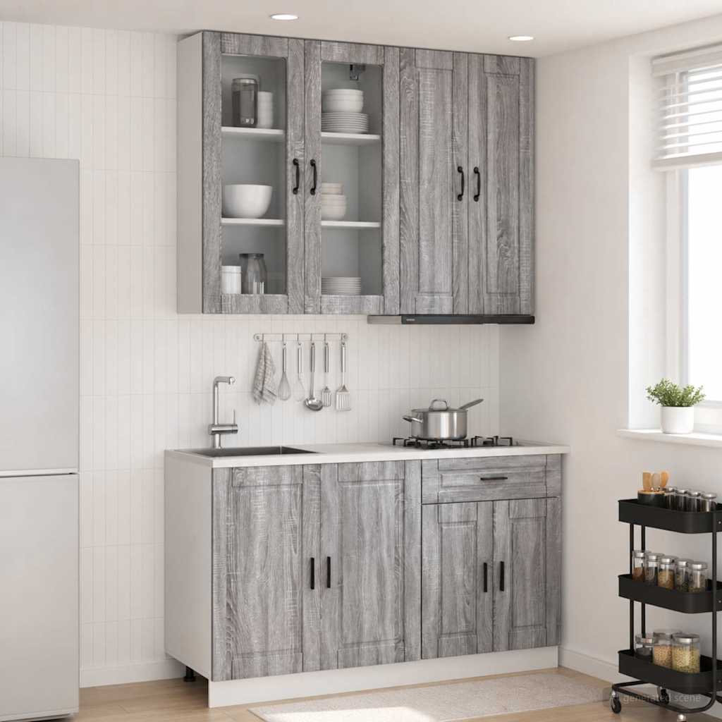 vidaXL Unidad de cocina PORTO 4 uds. Sonoma gris Madera de ingeniería