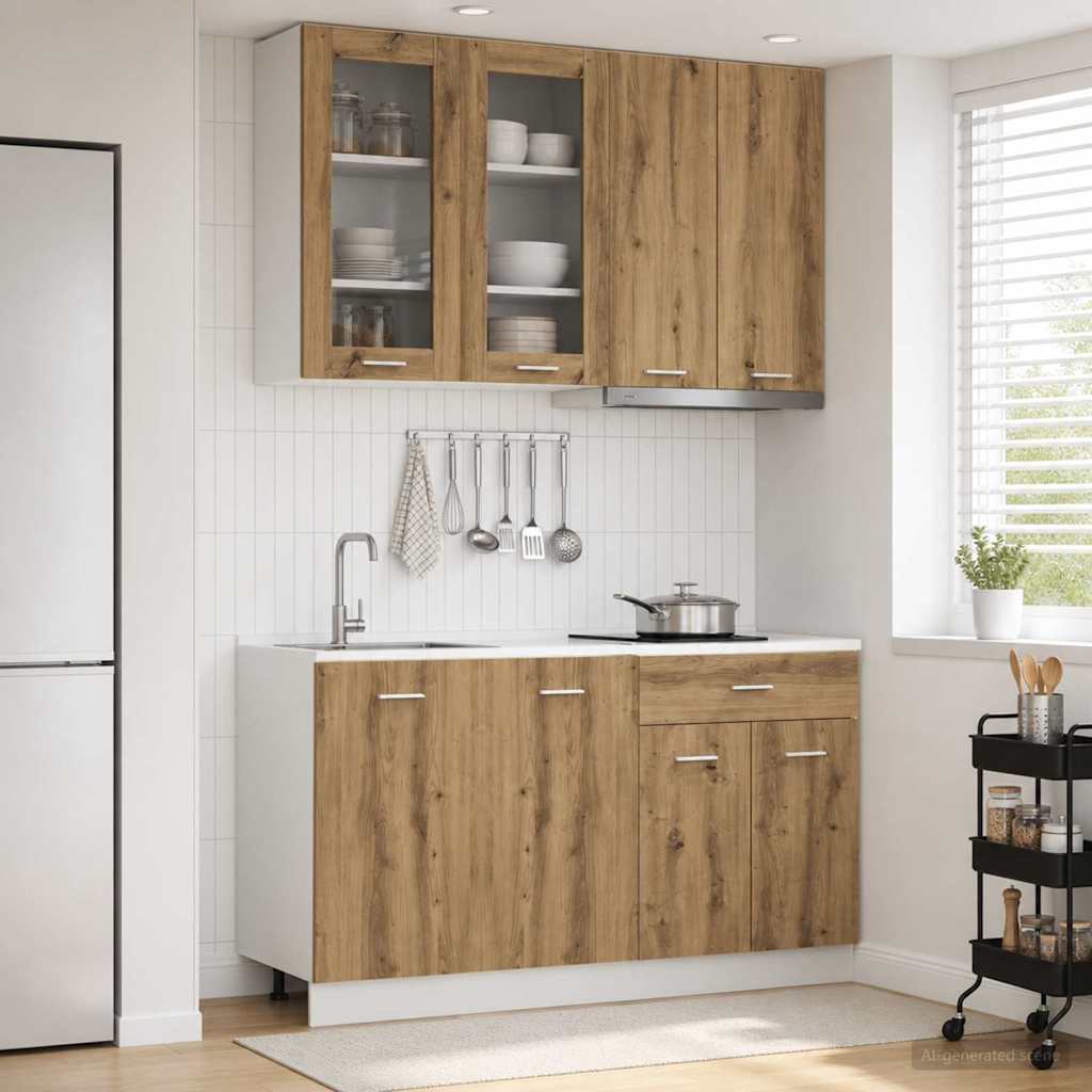 vidaXL Unidad de cocina LYON 4 uds. Roble artisan Madera de ingeniería