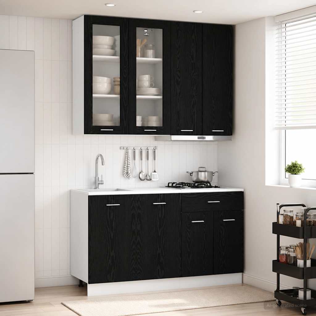 vidaXL Unidad de cocina LYON 4 uds. Roble Negro Madera de ingeniería
