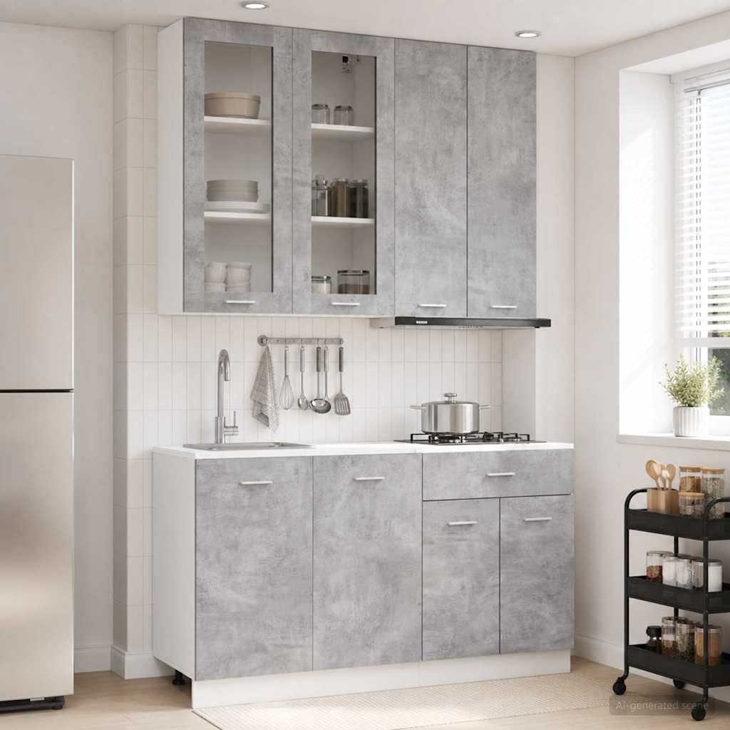 vidaXL Unidad de cocina LYON 4 uds. Gris Hormigón Madera de ingeniería