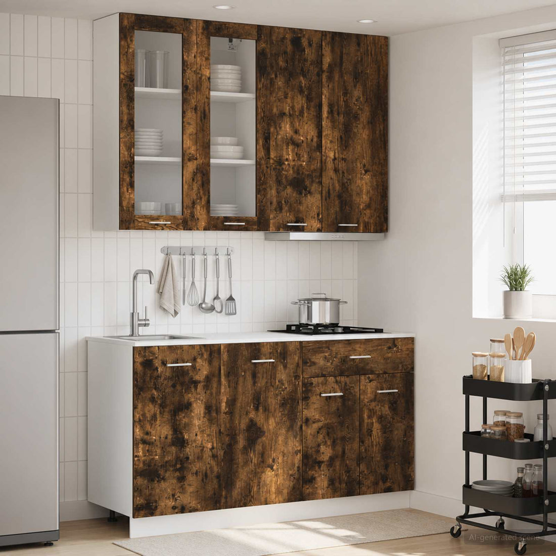 vidaXL Unidad de cocina LYON 4 uds. Roble Ahumado Madera de ingeniería