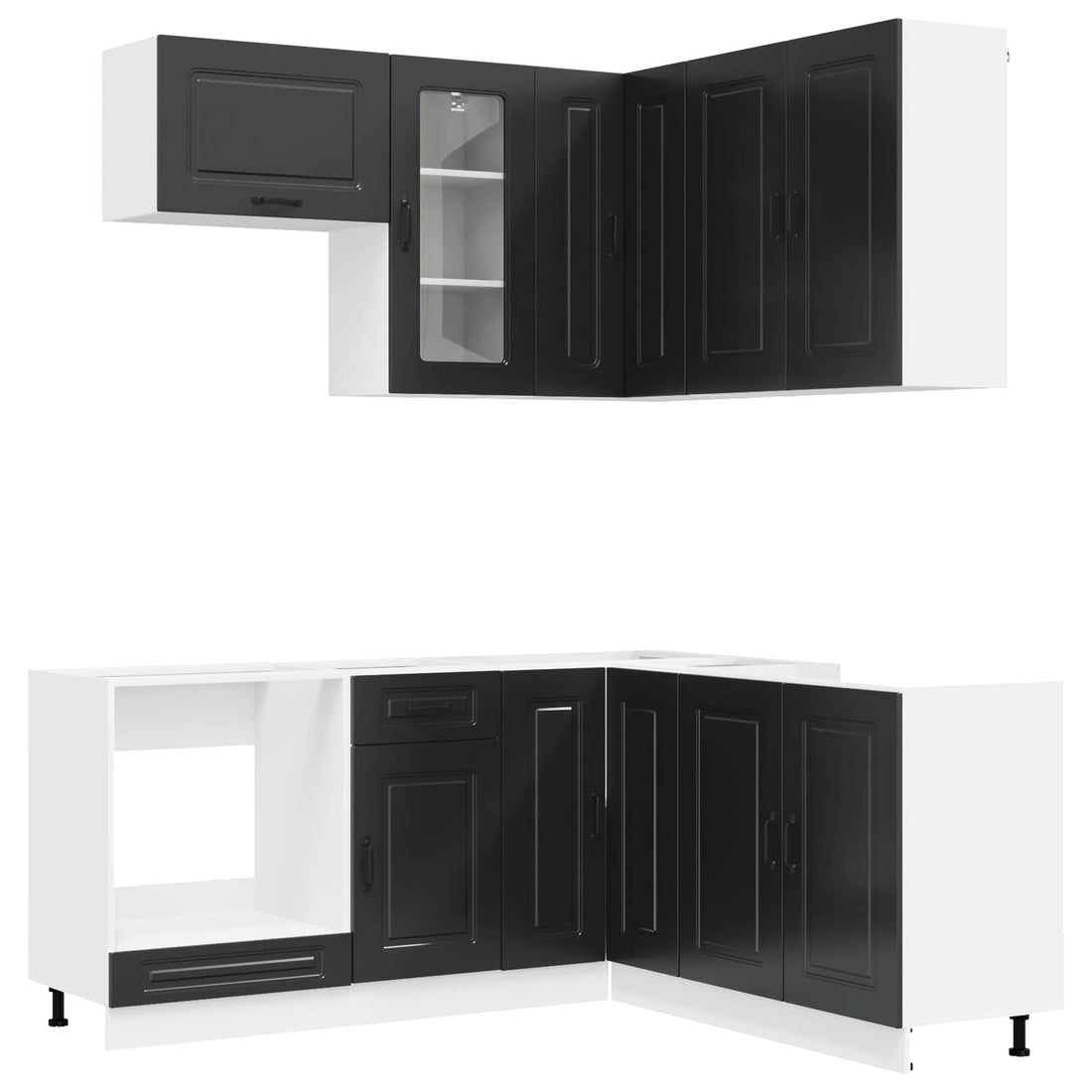 vidaXL Unidad de cocina KALMAR 8 uds. Negro Madera de ingeniería