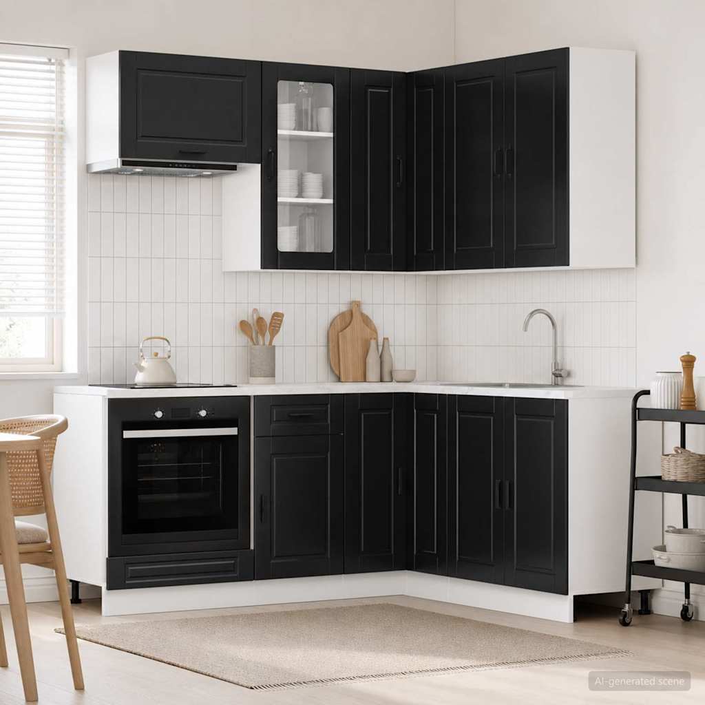 vidaXL Unidad de cocina PORTO 8 uds. Negro Madera de ingeniería